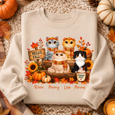 Fall Season Cats Sitting - Personalized Shirt - Trendy Fall Tee for Cat Moms, Cat Lovers
