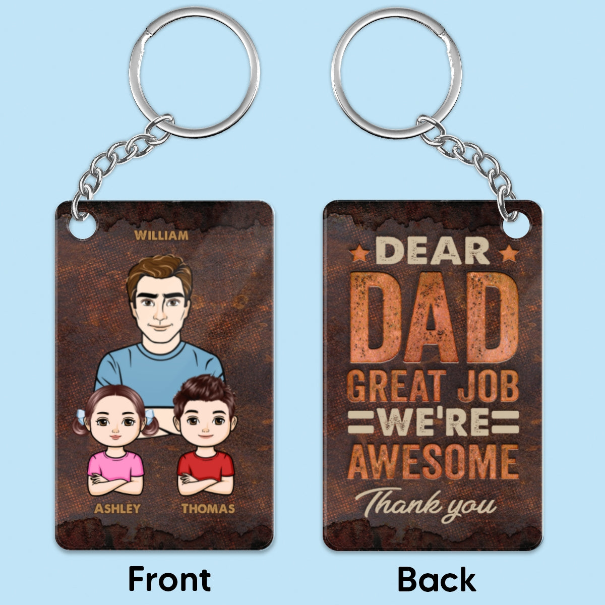 Cool Dad And Kids Metal Pattern Personalized Acrylic Keychain