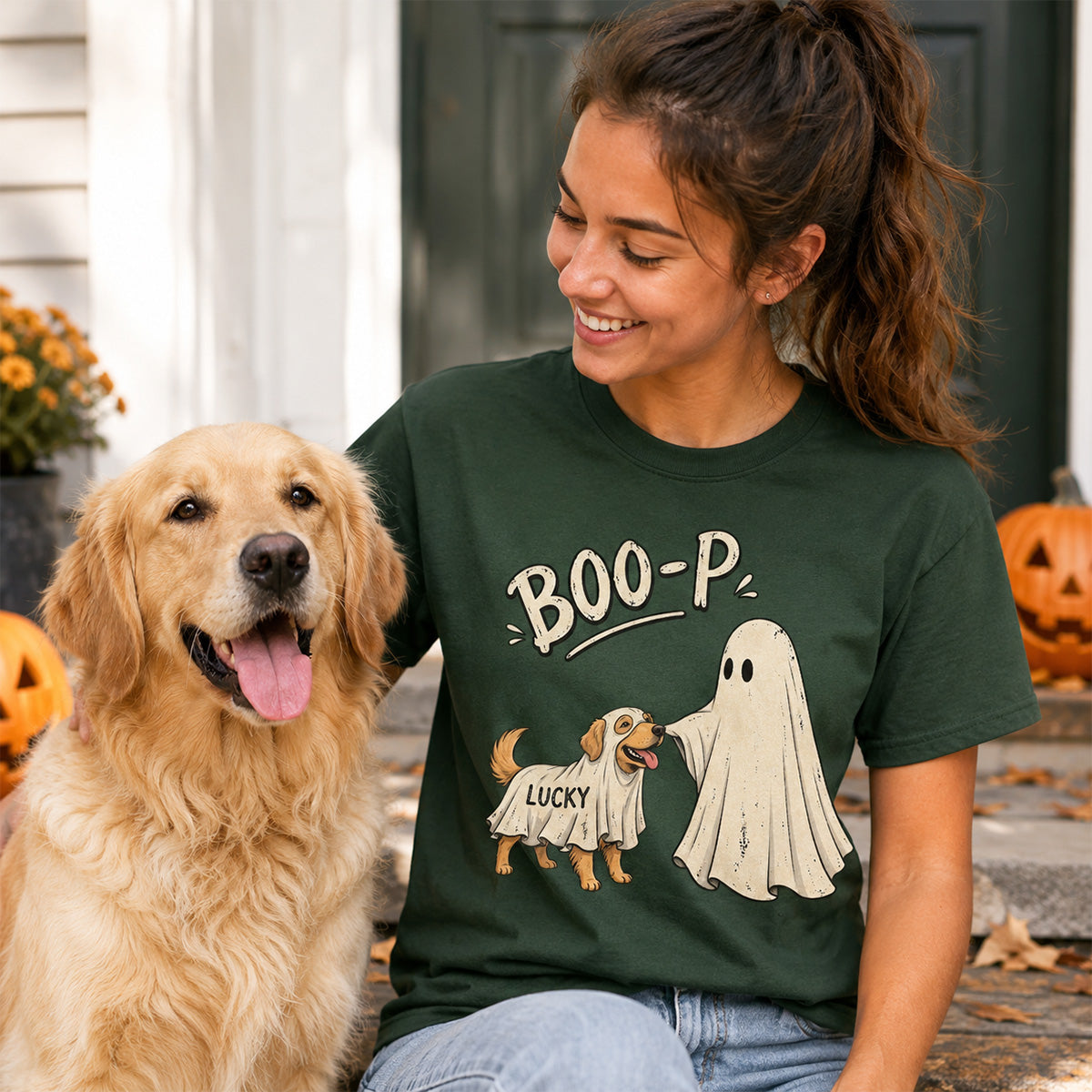 Funny Boo-p Ghost Pet Portrait From Your Pet Photo - Personalized Shirt - Halloween Gift For Dog Cat Lovers