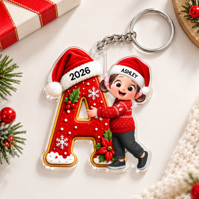 Joyful Christmas Letter Hug - Personalized Acrylic Keychain - Gift For Boys, Girls, Grandkids