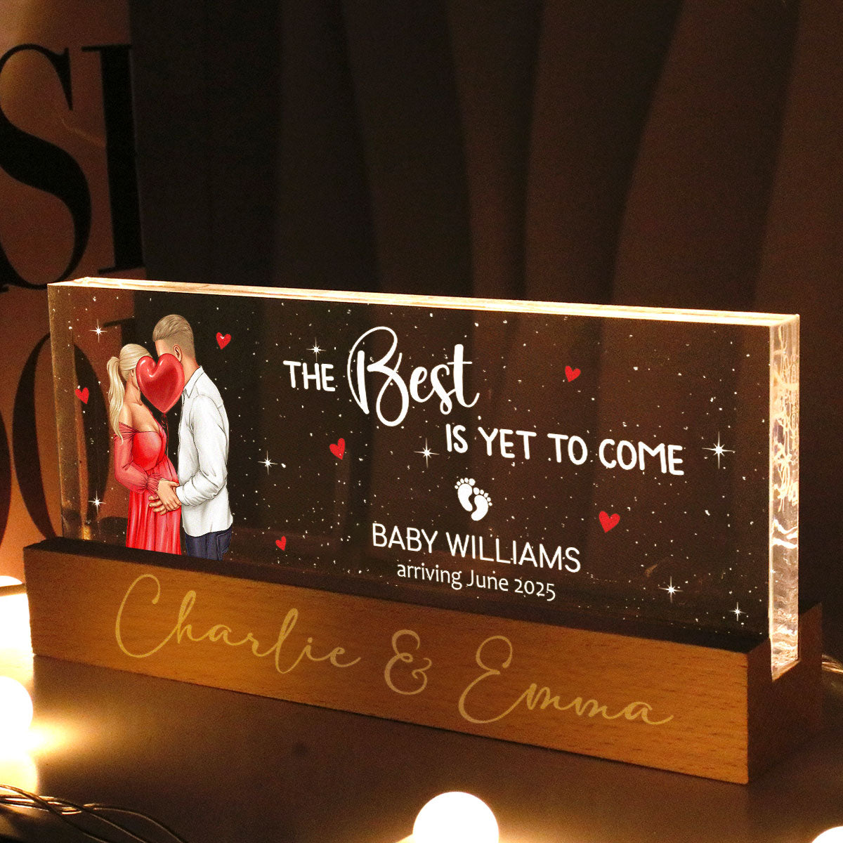Kissing Couple, Expecting Parents, Pregnancy Couple Personalized Acrylic Block LED Night Light,  Gift, Pregnancy Announcement