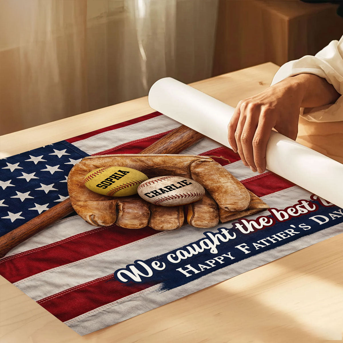 Nation Flag Baseball We Caught The Best Dad - Personalized Poster - Father's Day Gift for Dad, Husband