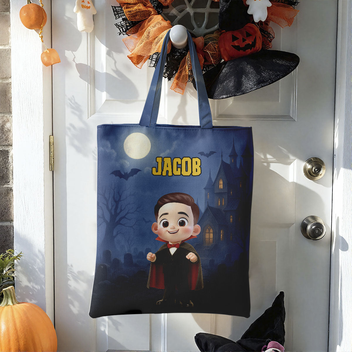 Halloween Theme Cute Cartoon Kids Personalized Tote Bag, Gift Bag, Treat Bag, Trick or Treat Bag For Kids