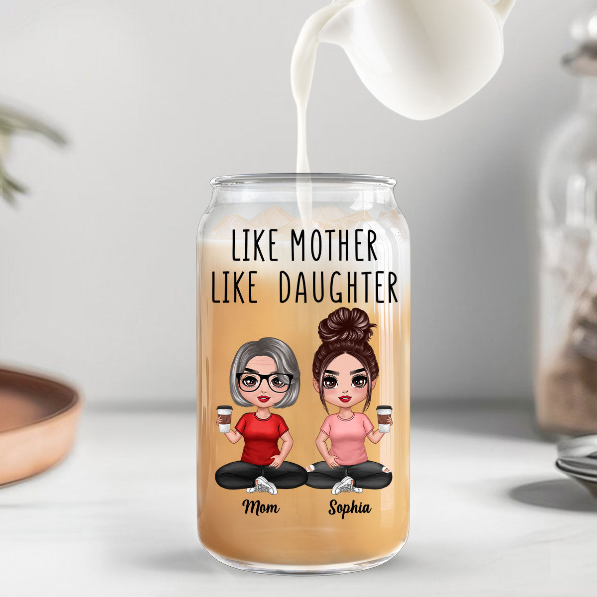 Doll Mom Daughter Like Mother Like Daughter Mother‘s Day Gift Personalized Clear Glass Can
