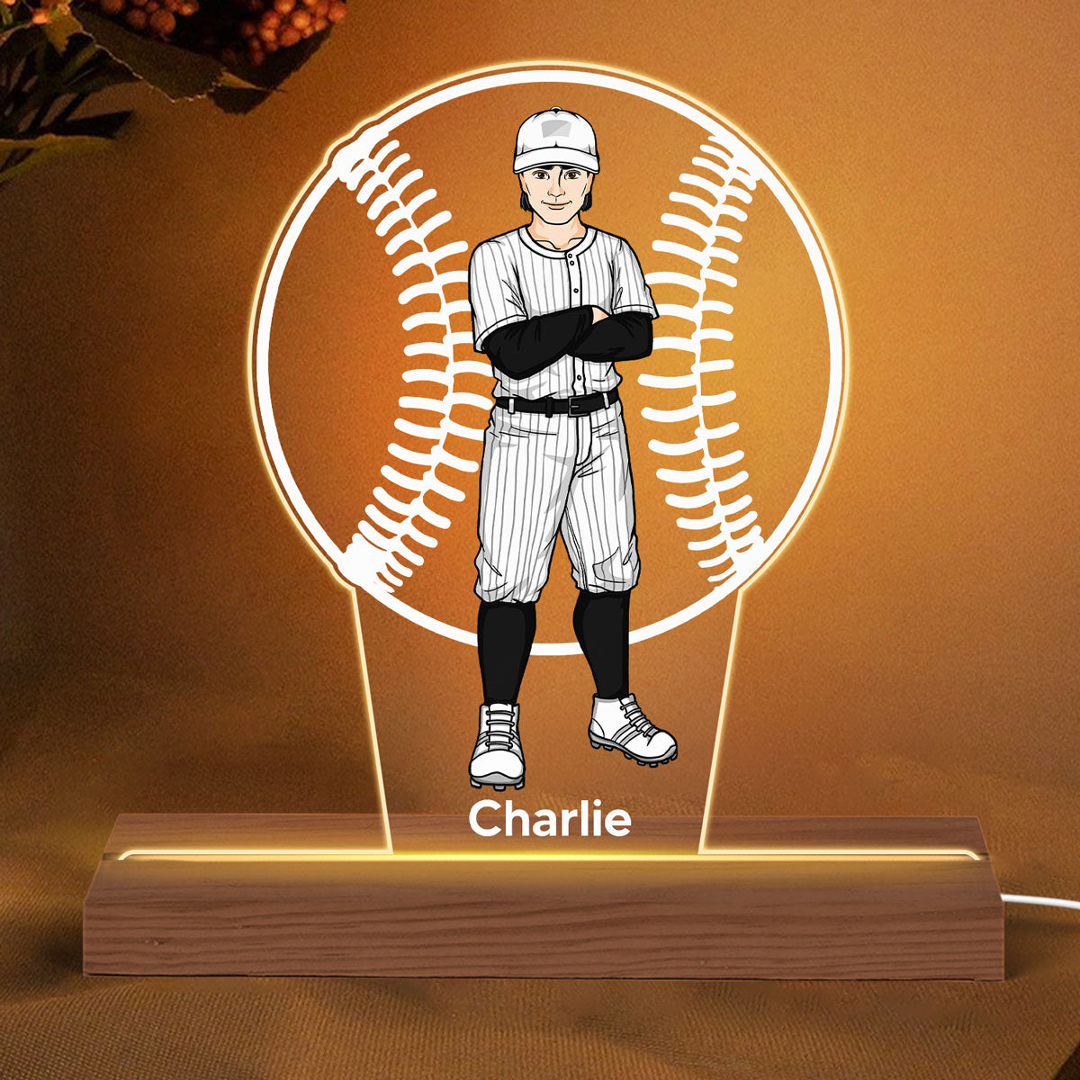 Gift For Baseball Player Personalized Custom Shape Acrylic Plaque With LED Night Light