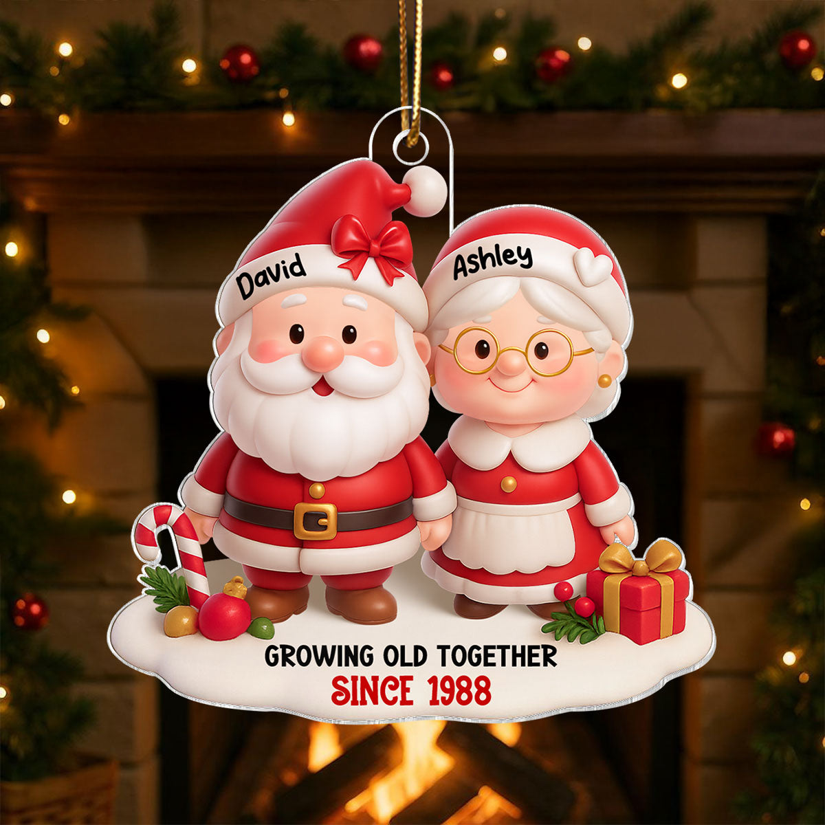 Santa Couple Growing Old Together - Personalized Acrylic Ornament - Gift for Him, Gift for Her