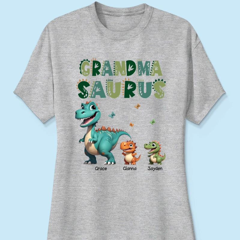 3D Effect Cute Dinosaurs Grandmasaurus Mamasaurus Personalized Shirt| Appreciation Gift, Birthday Gift For Mom, Grandma