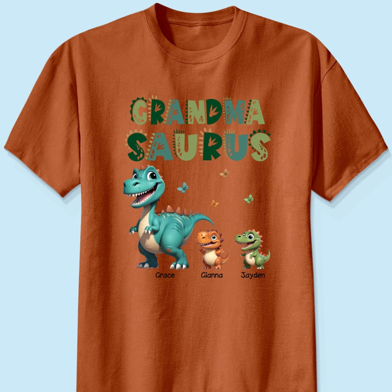 3D Effect Cute Dinosaurs Grandmasaurus Mamasaurus Personalized Shirt| Appreciation Gift, Birthday Gift For Mom, Grandma