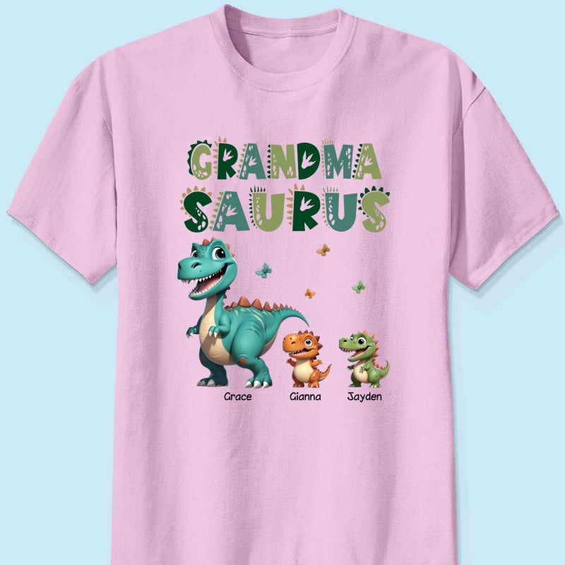 3D Effect Cute Dinosaurs Grandmasaurus Mamasaurus Personalized Shirt| Appreciation Gift, Birthday Gift For Mom, Grandma