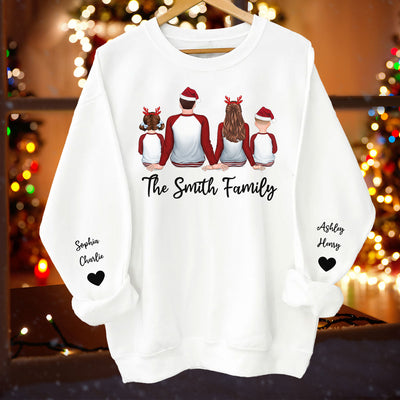 Family Sitting Pajamas Back View Personalized Sleeve Printed Sweatshirt