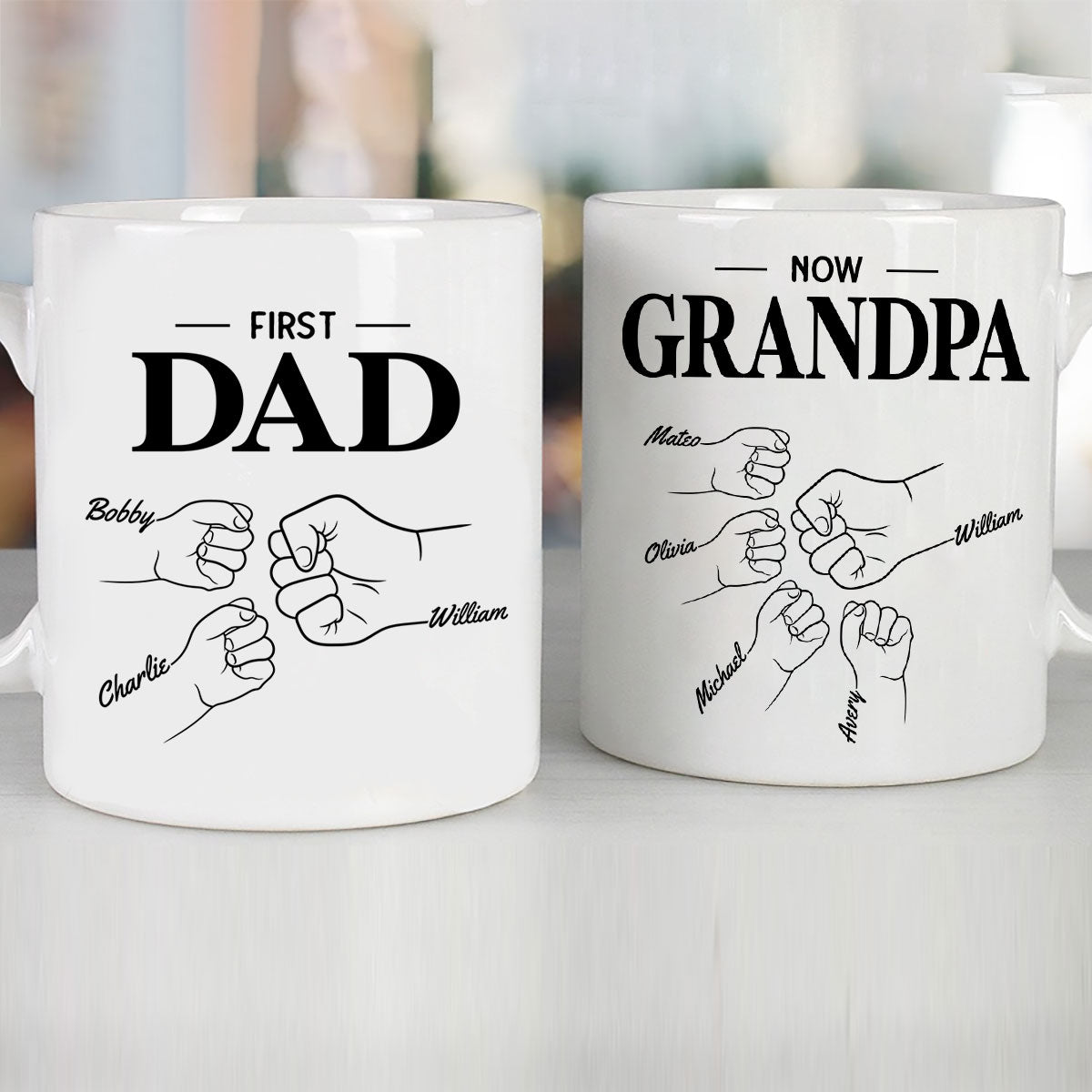 First Dad Now Grandpa Fist Bump Outline Father‘s Day Gift Personalized Mug