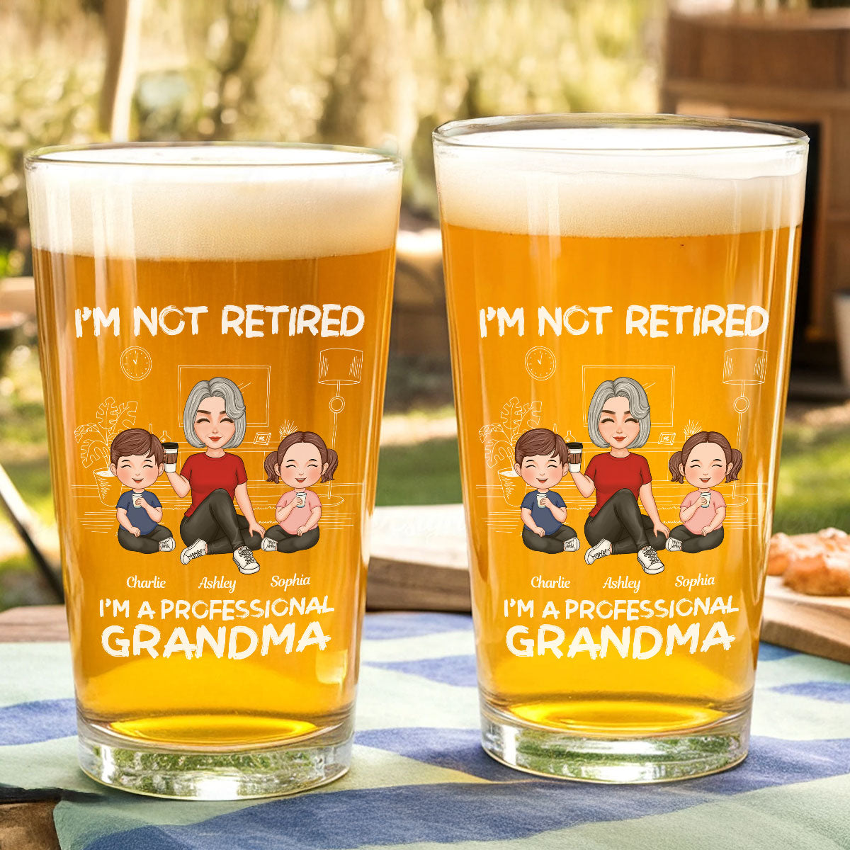 I'm Not Retired I'm A Professional Grandma Grandkids Sitting Together Beer Glass, Retirement Gift
