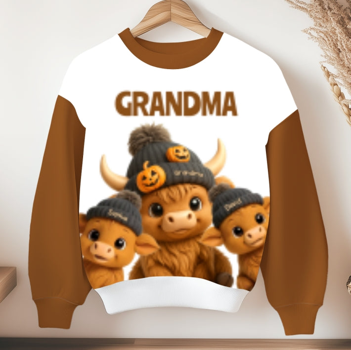 Mama Grandma Cow Personalized Sweatshirt, Cozy Fall Sweatshirt