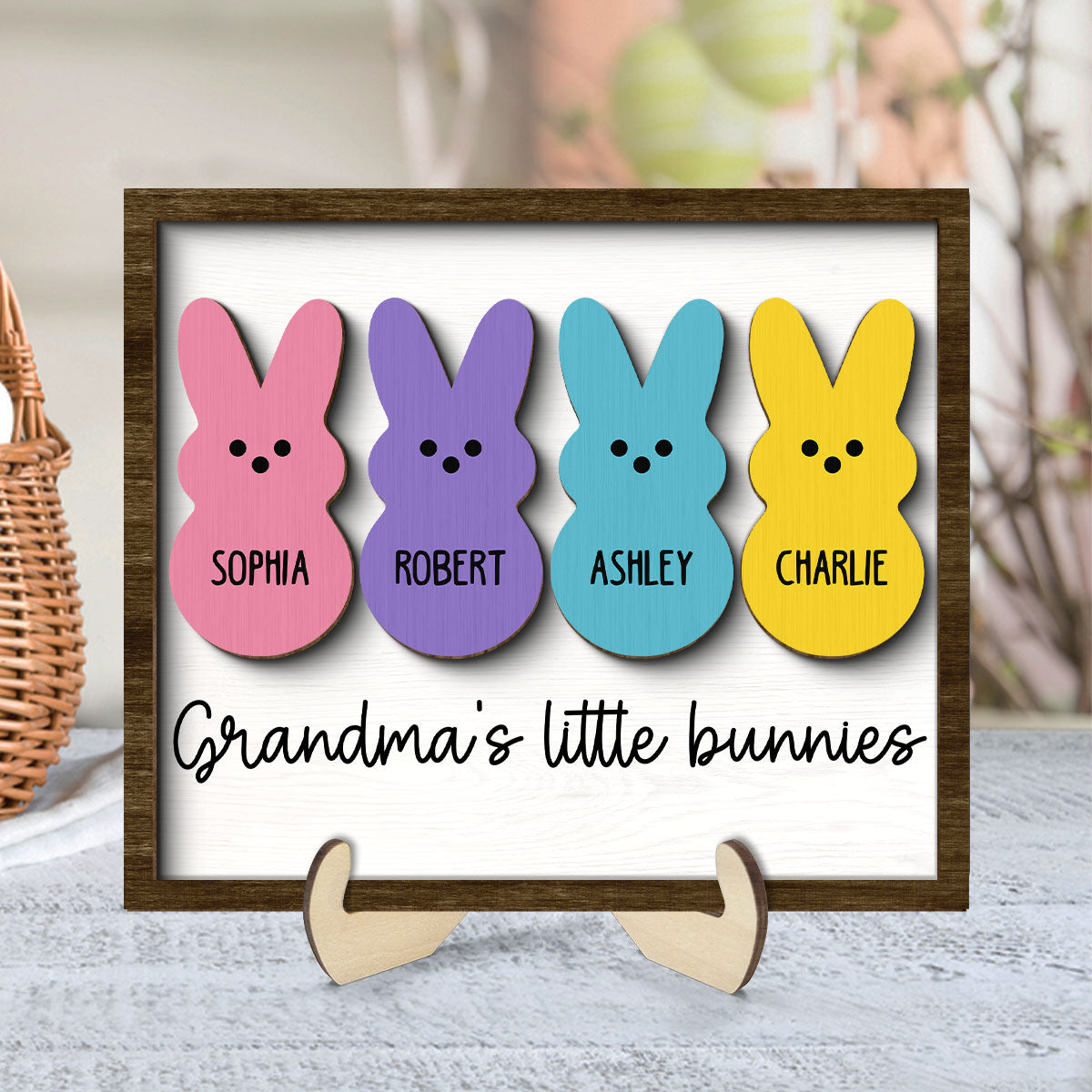 Grandma Mom Little Bunnies Personalized 2-Layer Wooden Plaque
