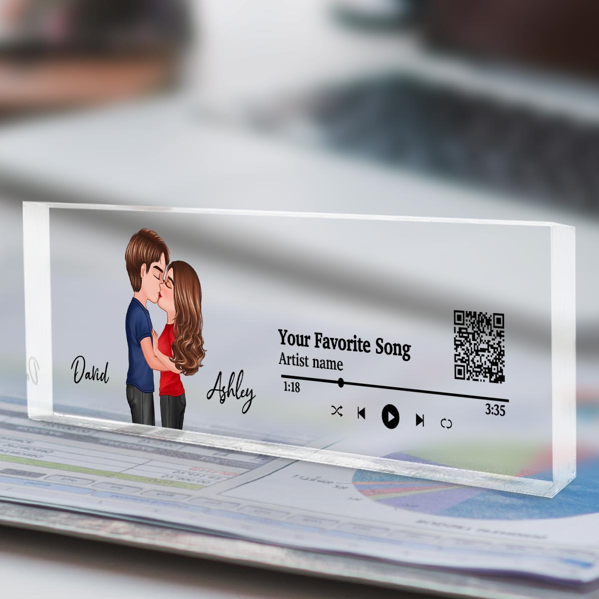 Couple Kissing Favorite Song QR Code Personalized Acrylic Block Plaque