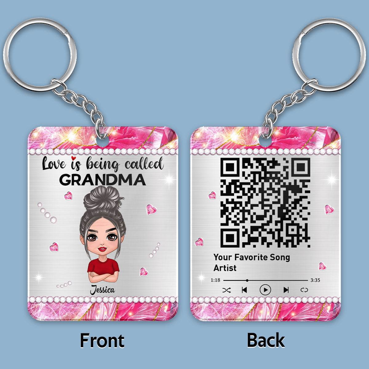 Beautiful Pattern Love Being Called Grandma Favorite Song Scannable QR Code Personalized Acrylic Keychain