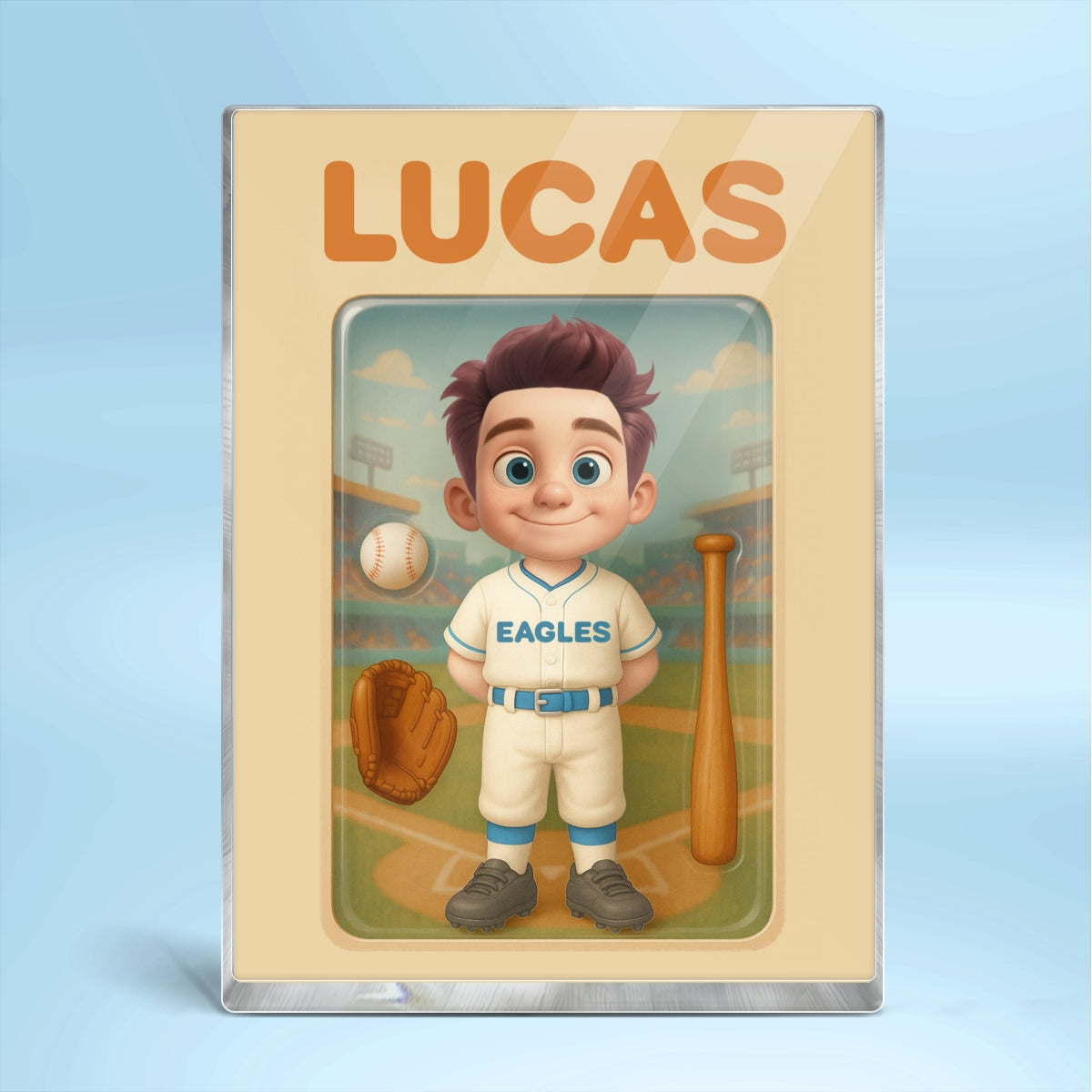 3D Effect Baseball Kid Custom Figure Personalized Flat Rectangle Acrylic Block, Gift For Kid