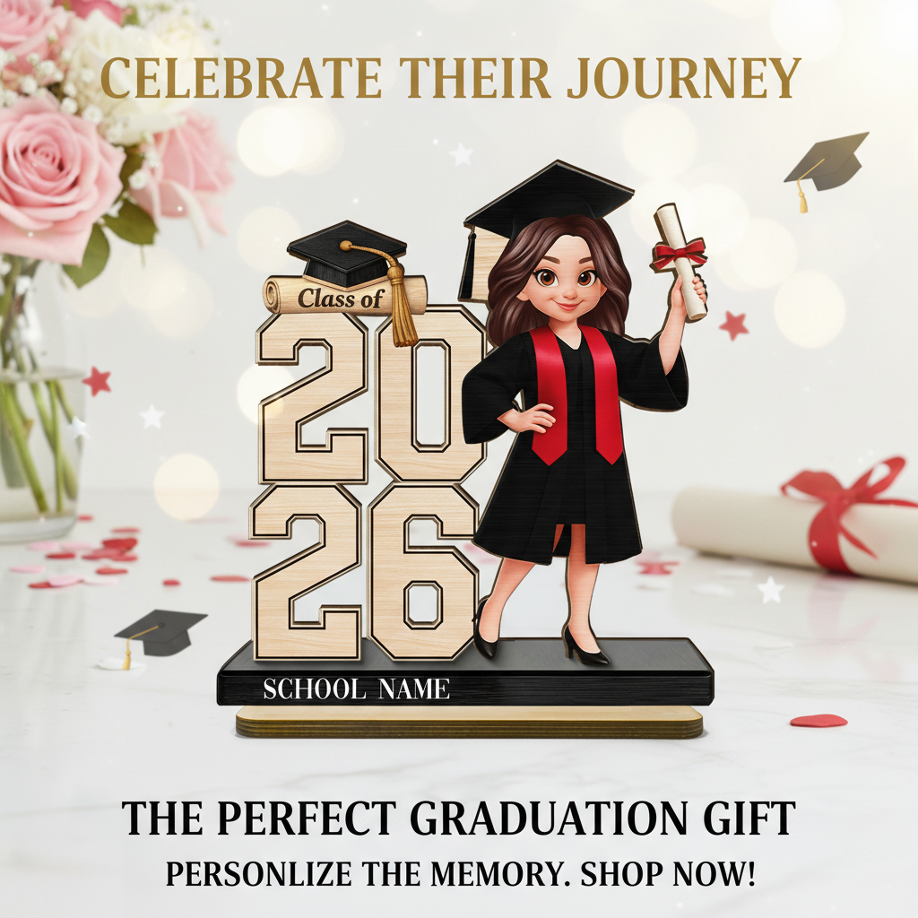 Class Of 2026 2027 Senior 2D Flat - Personalized 2-Layered Wooden Plaque - Graduation Gift For Graduates, Daughter, Son