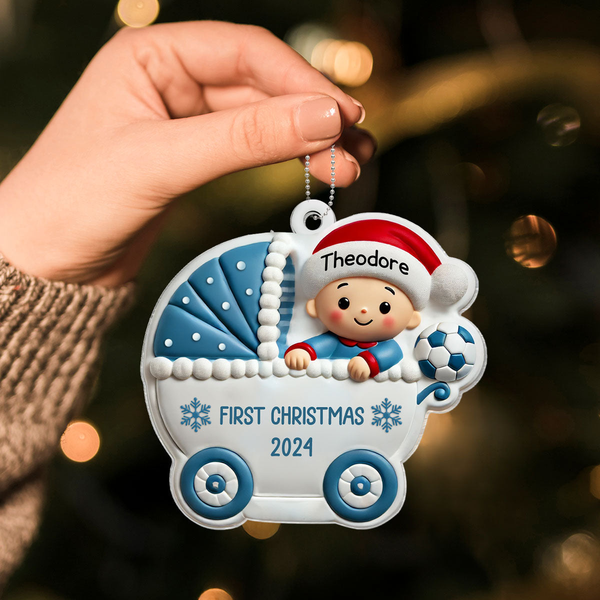 First Christmas Cute Baby On Carriage Personalized Acrylic Ornament, Gift for New Mom New Dad, Baby Newborn Gift