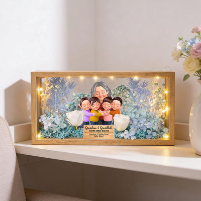 Grandma And Grandkids Forever Linked Together - Personalized DIY Flower Shadow Box LED Night Light - Gift For Grandma