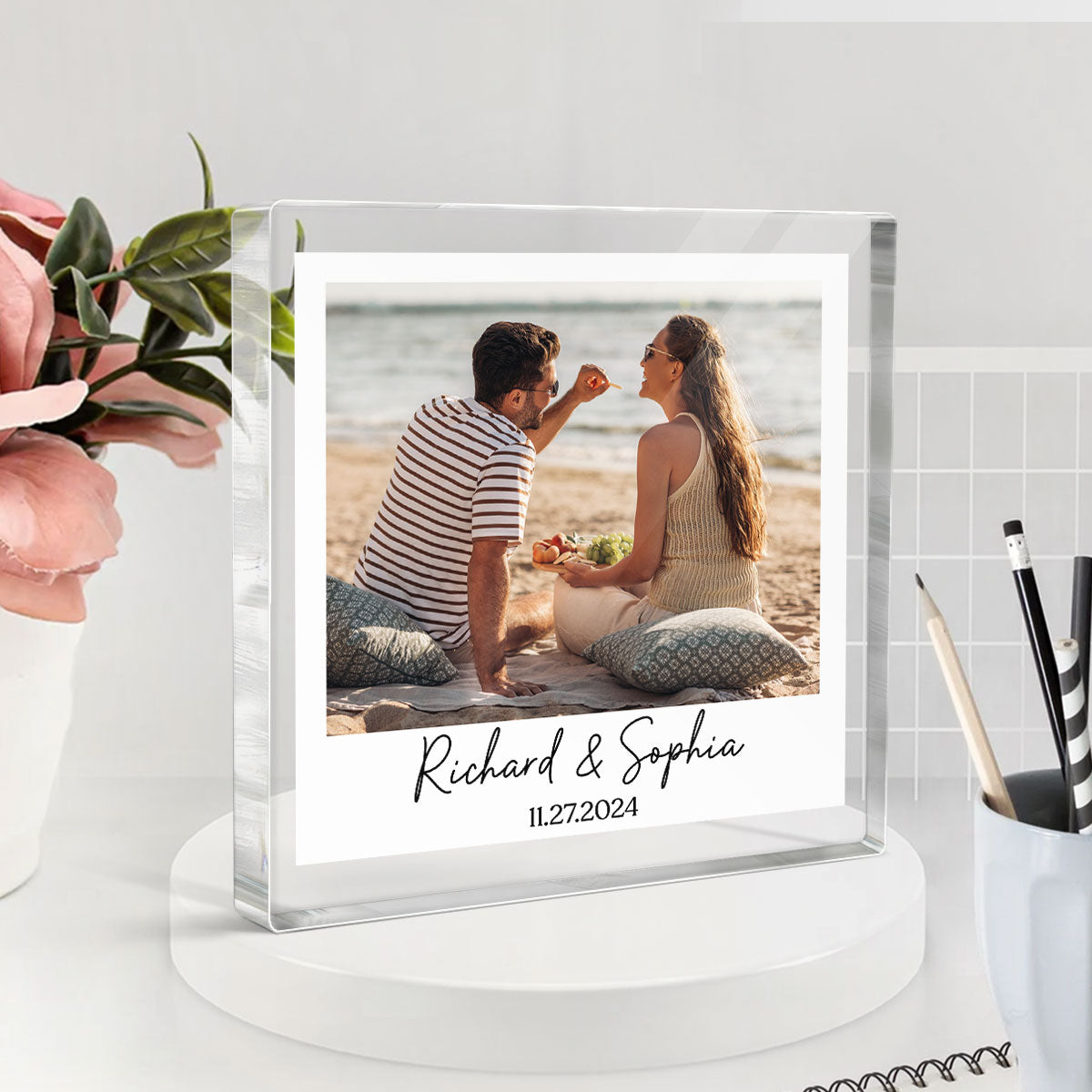 Couple Photo Frame Upload Personalized Acrylic Square Block Plaque, Heartfelt  Gift For Couple, For Him, For Her, Boyfriend, Girlfriend, Husband, Wife