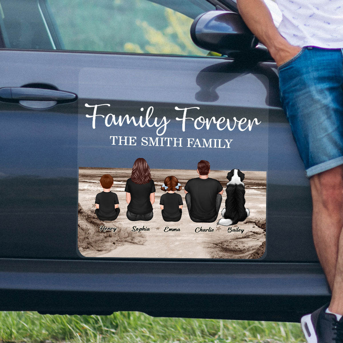 Retro Vintage Family Sitting Beach Landscape Personalized Decal