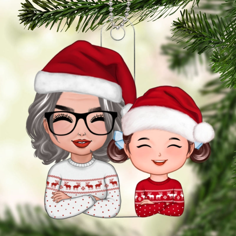 Doll Grandma And Granddaughter Grandson Crossed Arms Christmas Gift Personalized Acrylic Ornament