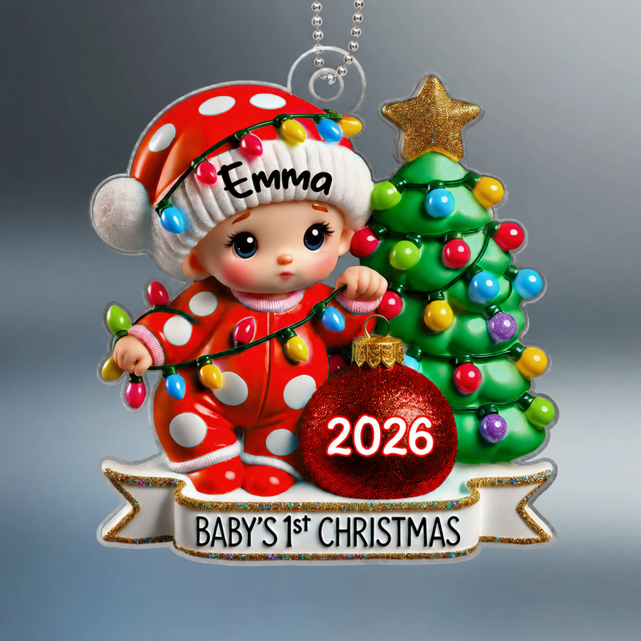 Baby First Christmas 3D Effect Personalized Acrylic Ornament, Baby Boy Girl Gift for Couples, New Parents Keepsake, Gift for Newborn