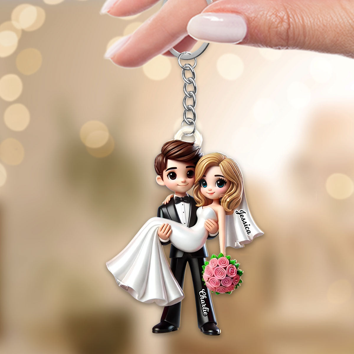 Personalized Mr Mrs First Christmas Married Couple Personalized Acrylic Keychain, Gift for him, Gift for her