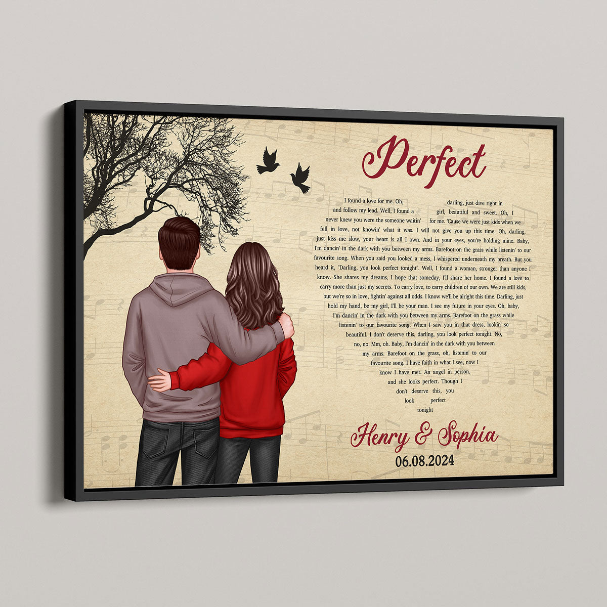 Couple Hugging Back View Heart Shaped Song Lyrics Art Personalize Poster, Anniversary  Gift For Him, For Her