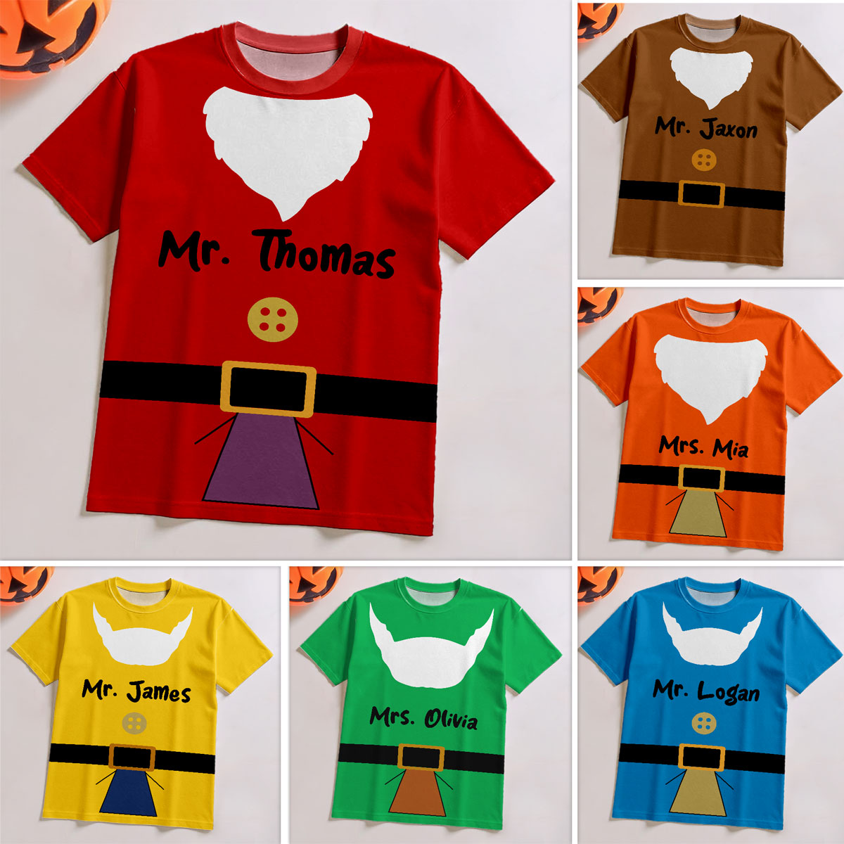 Halloween Dwarf With Beard Personalized Group Matching Shirt, Halloween Group Costume For Family, Friends, Colleagues