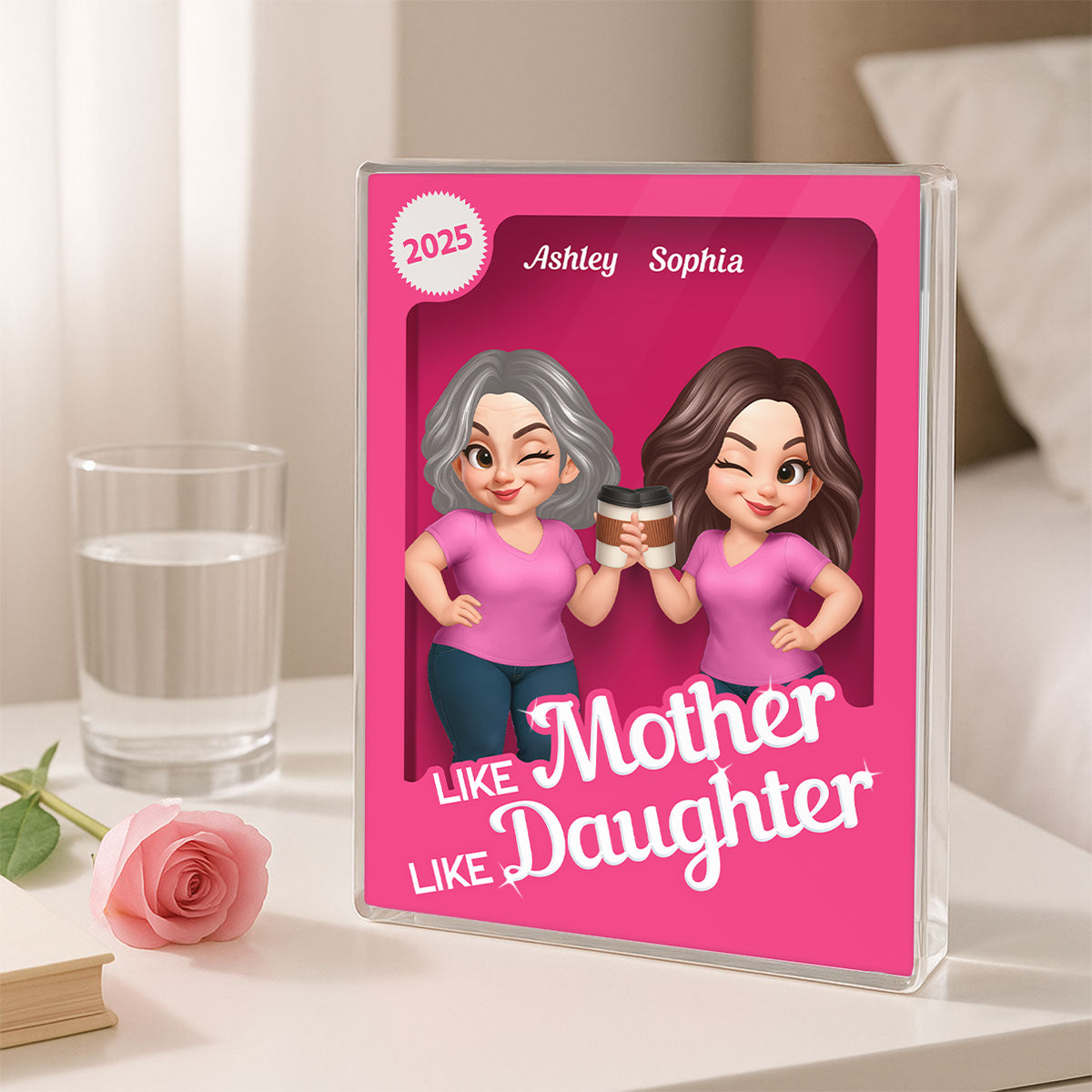 Like Mother Like Daughter Pink Toy Box 3D Effect Action Figure Personalized Acrylic Block