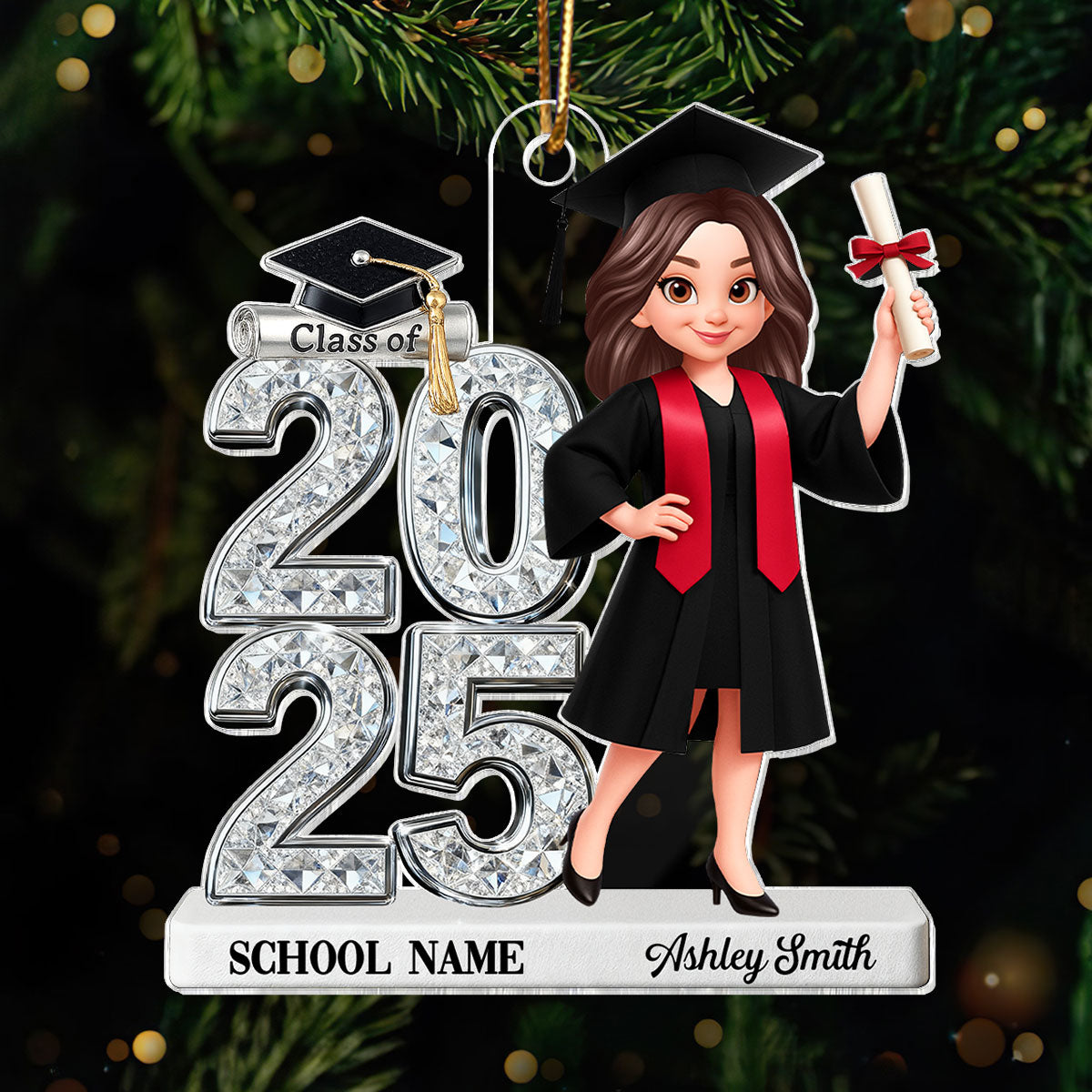 3D Shiny Effect Class Of 2025 2026 Senior - Personalized Acrylic Car Hanger- Gift For Graduates, Daughter, Son