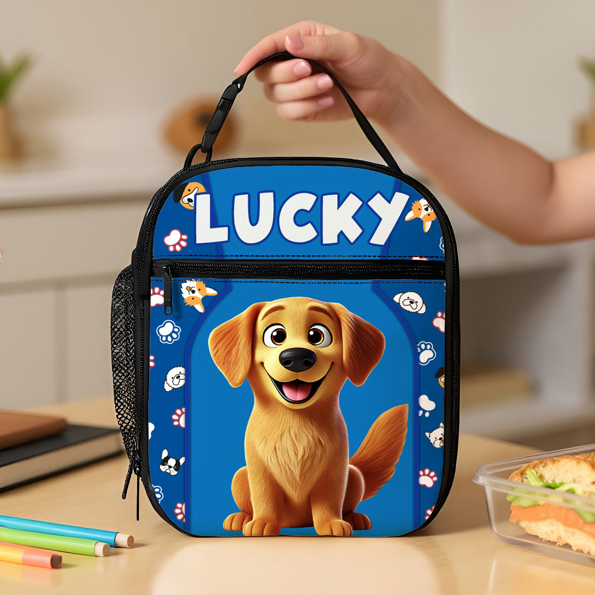 Cute Cartoon Dogs Cats Personalized Insulated Lunch Bag for Kids, Back to School Gift for Kids