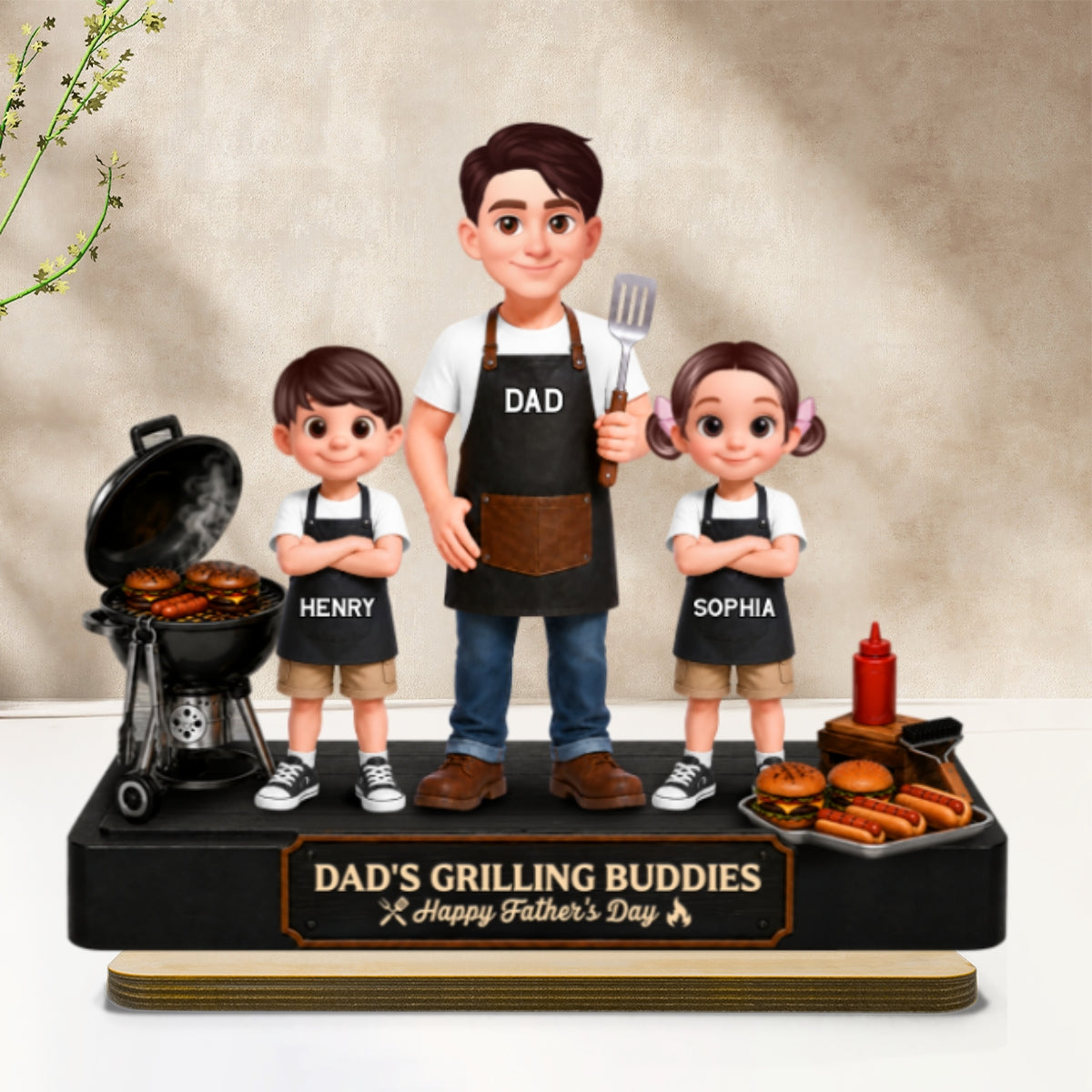 BBQ Dad's Grilling Buddies The Grill Master - Personalized 2-Layered Wooden Plaque - Father's Day Gift For Dad, Husband