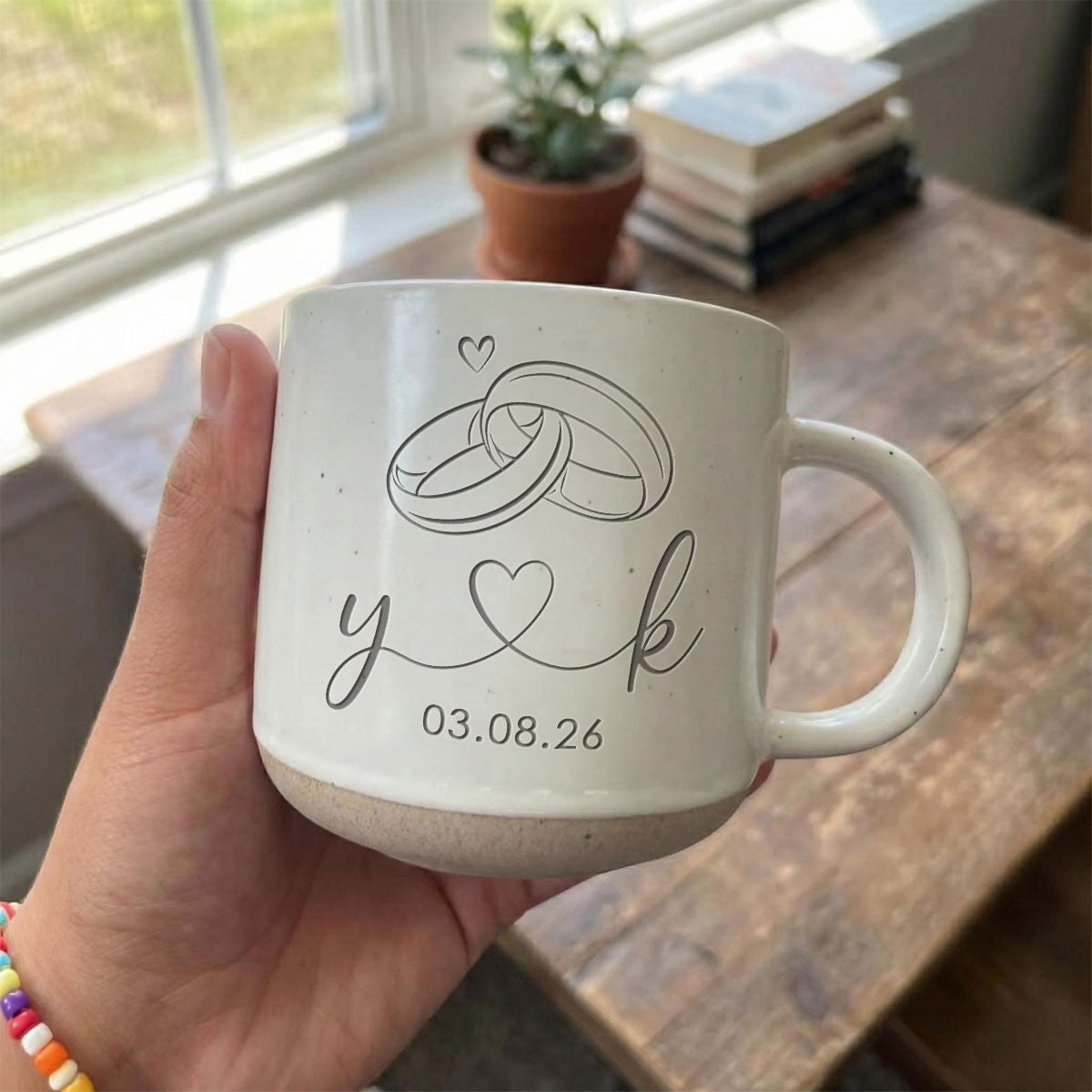 Rings Of Love - Personalized Pottery Mug - Anniversary, Engagement Gift For Couple
