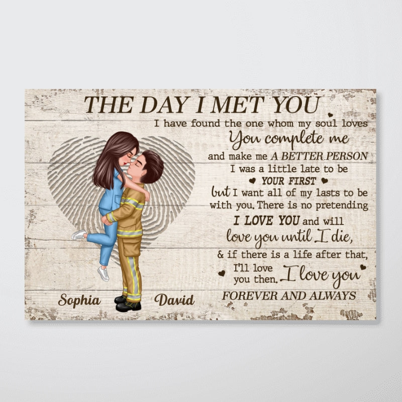 Fingerprint Couple Valentine‘s Day Gifts by Occupation Gift For Her Gift For Him Firefighter, Nurse, Police Officer Personalized Horizontal Poster