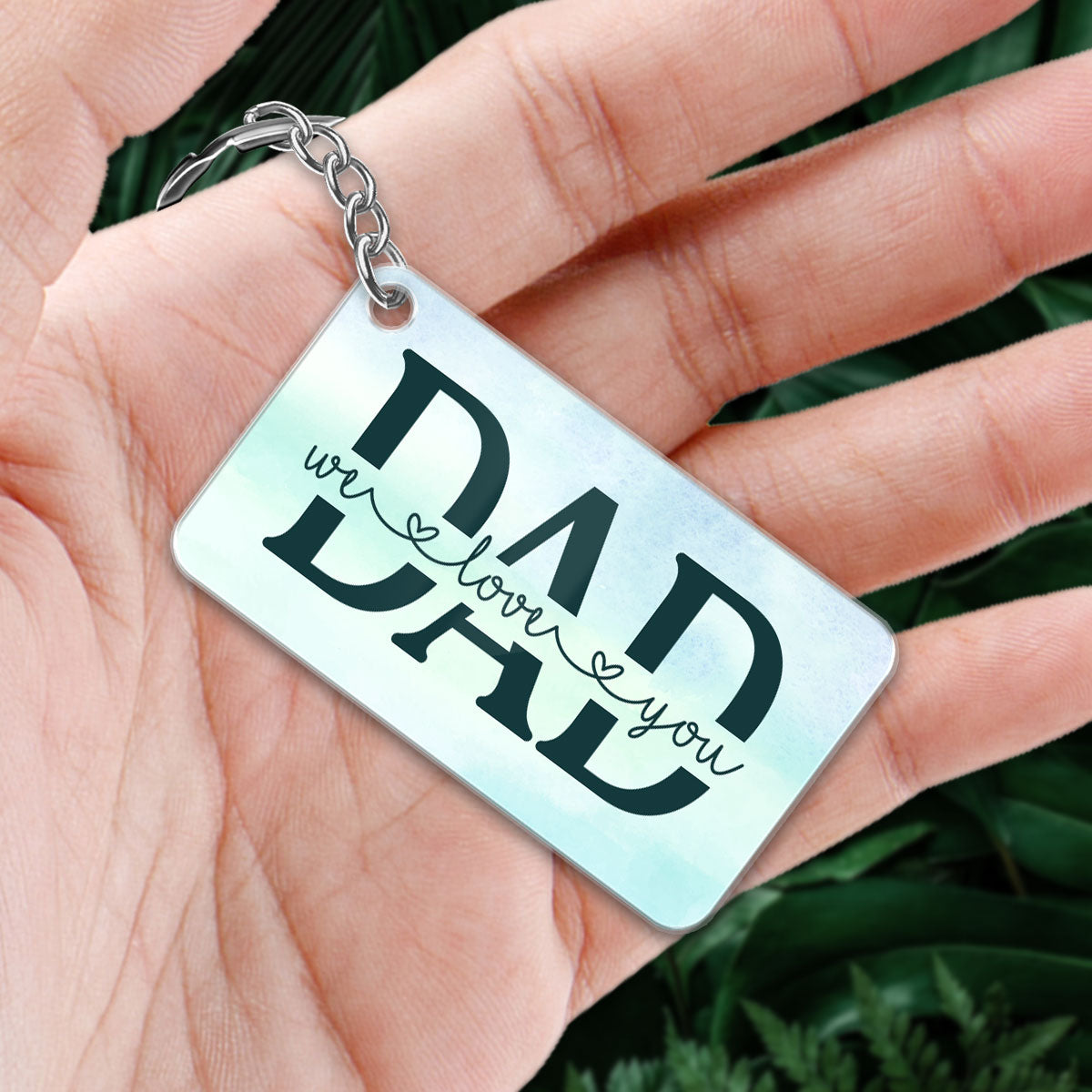 Back View Dad And Daughters Sons Sitting Forest Personalized Acrylic Keychain