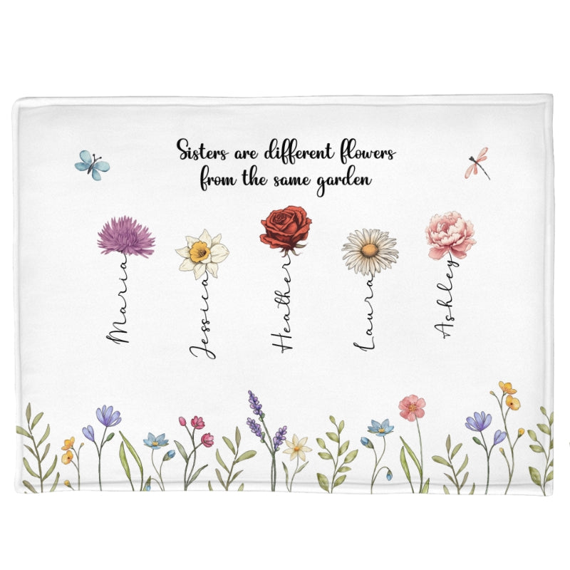 Sisters Are Different Flowers From The Same Garden Personalized Fleece Blanket, Christmas Gift For Sisters, Siblings, Besties