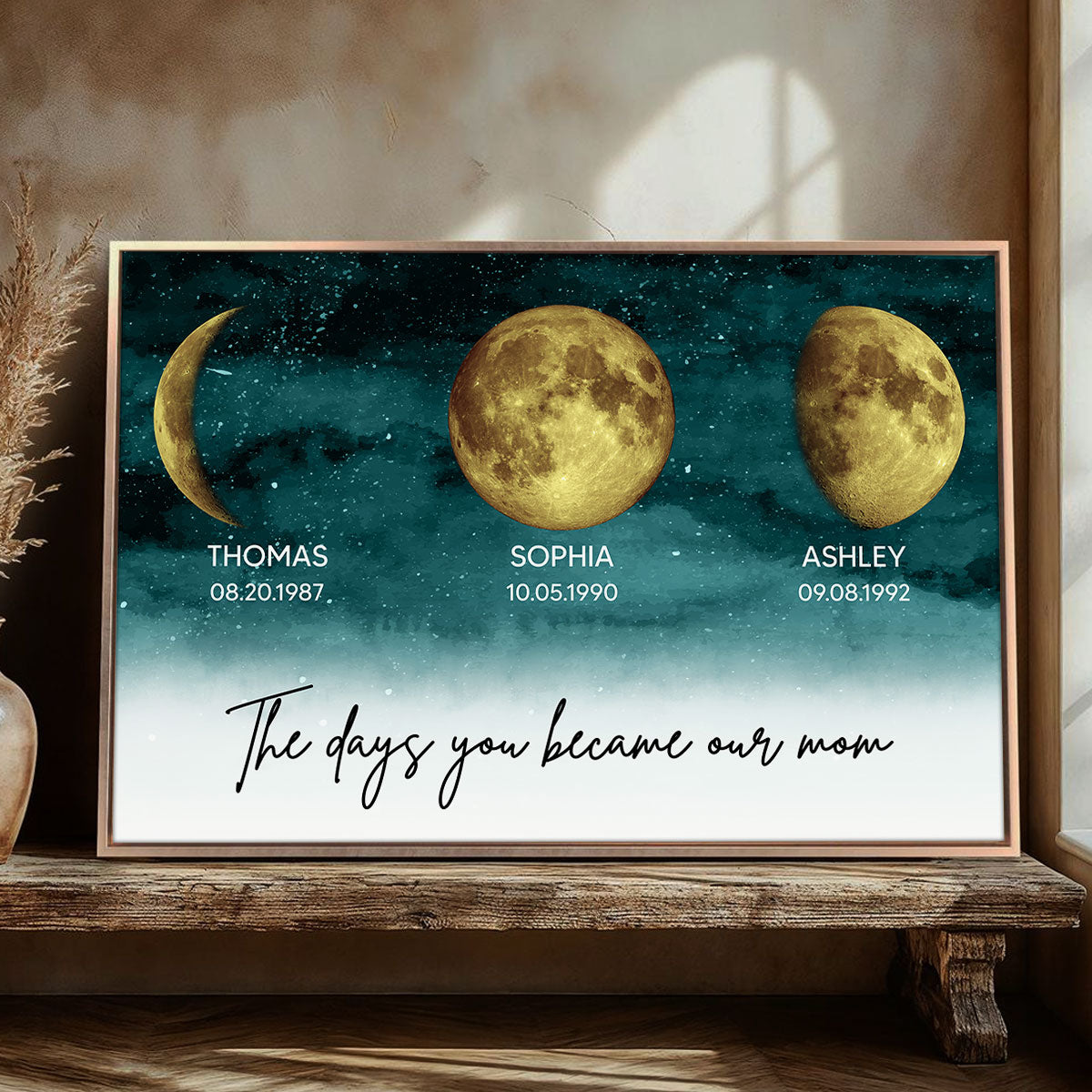 Starry Night The Days You Became My Mom Custom Gold Birthday Moon Phase Personalized Poster, Gift