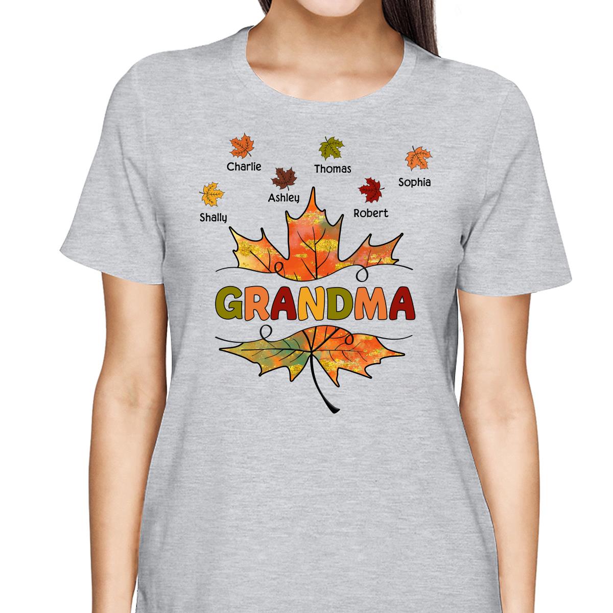 Grandma Mom Fall Leave Cut Through Personalized Shirt