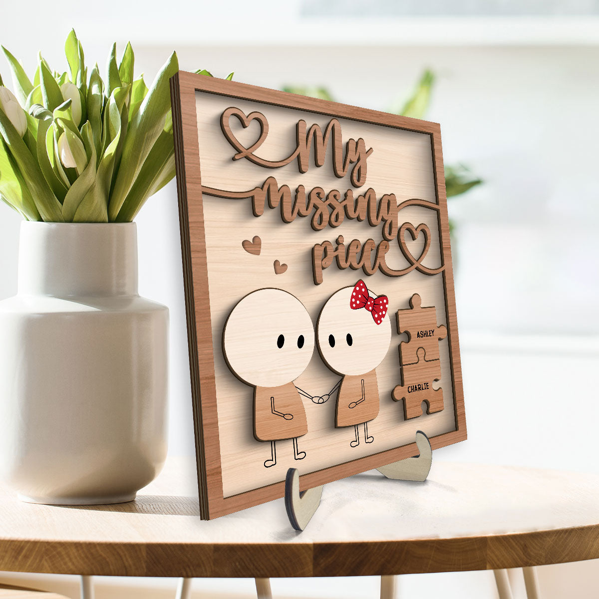 Couple My Missing Piece Valentine‘s Day Gift For Him For Her Personalized 2-Layer Wooden Plaque