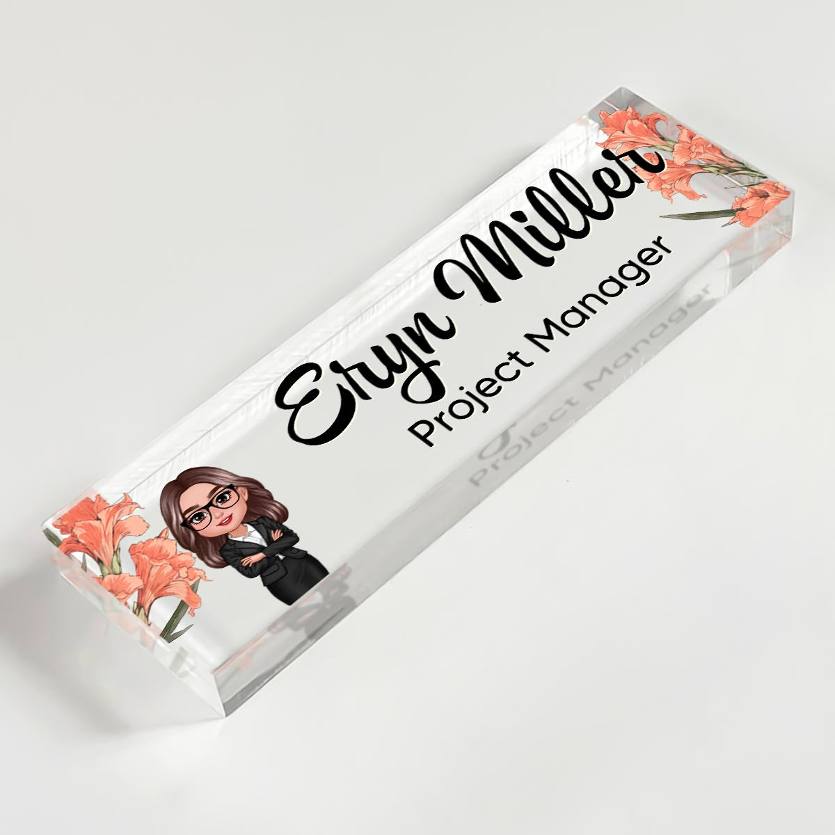 Birth Month Flower Office Personalized Acrylic Desk Name Plate, Office Desk Decor, Gift For Colleagues, Coworkers, Boss