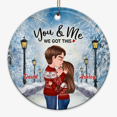 Doll Couple Kissing In Snow Lamppost Personalized Circle Ornament
