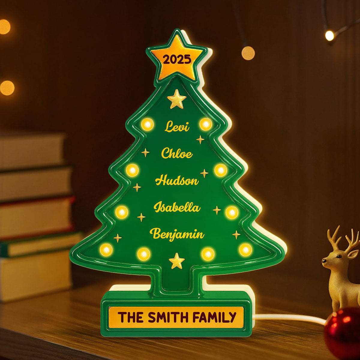 3D Effect Christmas Tree Marquee Texture Family Members Names Personalized LED Light Box
