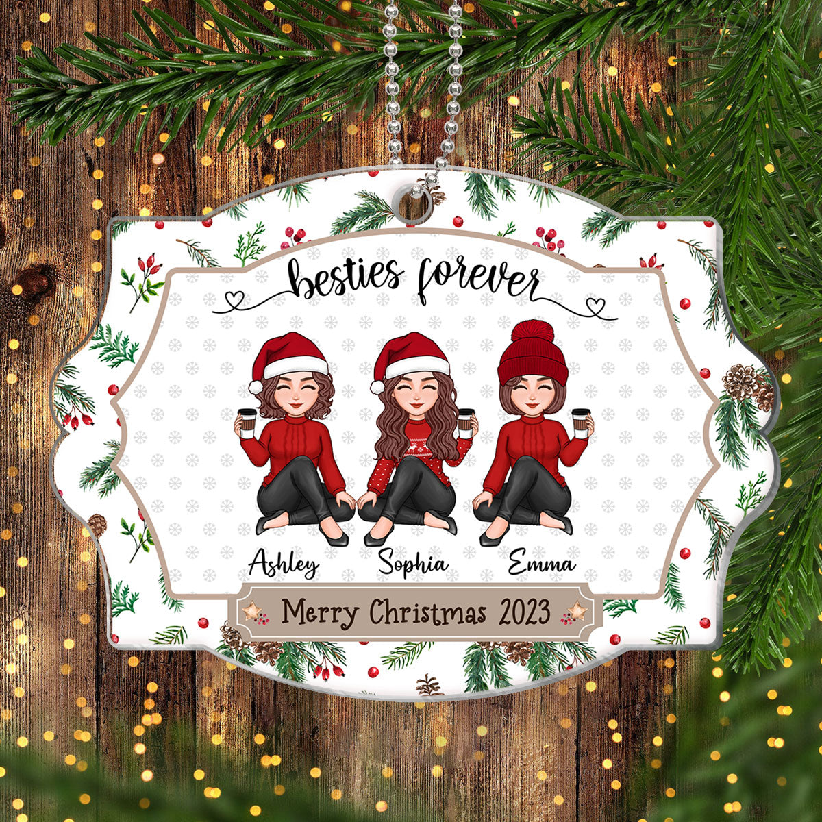 Christmas Pretty Sisters Besties Friends Are Family We Choose Personalized Acrylic Ornament