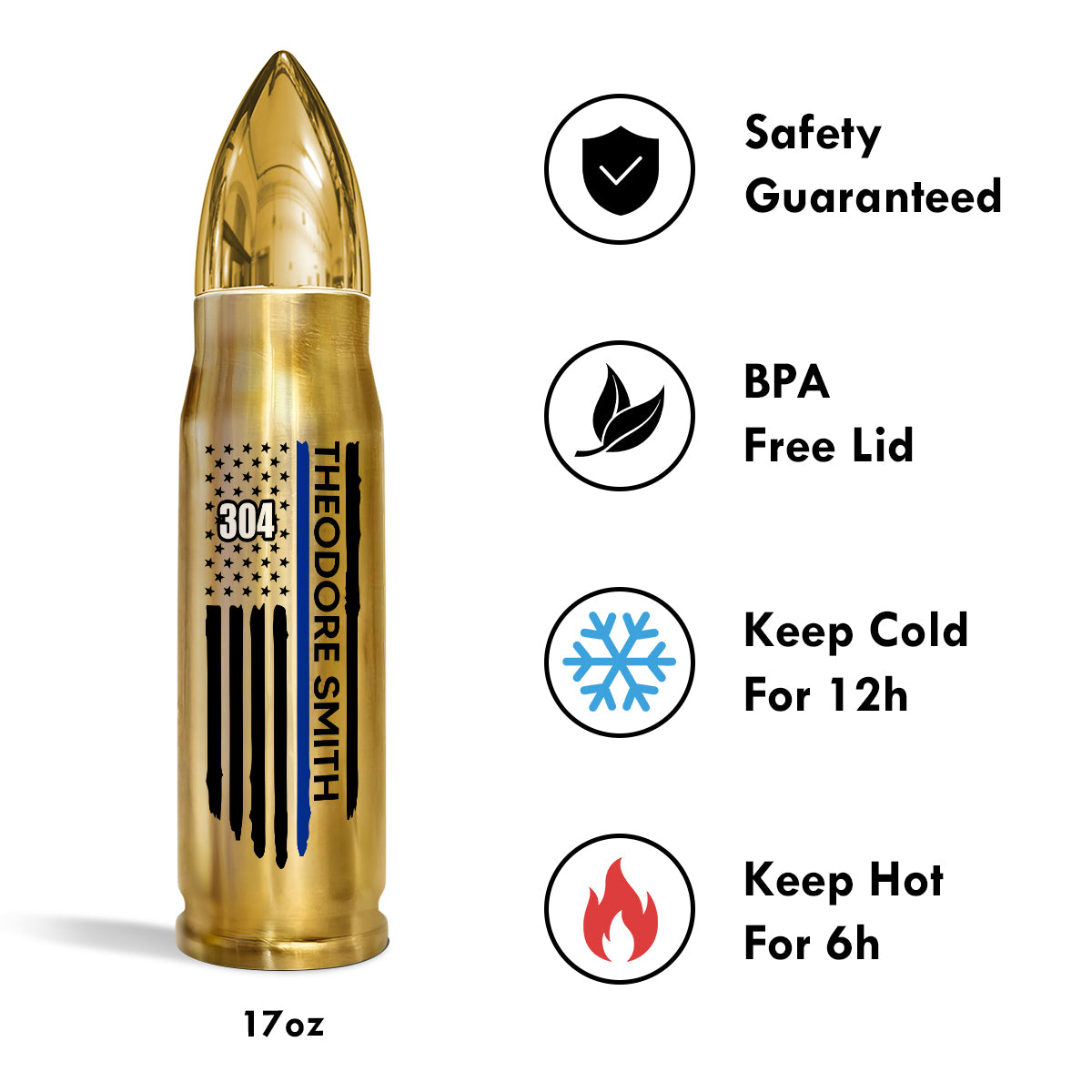 Police Thin Blue Line Personalized Bullet Tumbler, Appreciation Gift, Christmas Gift