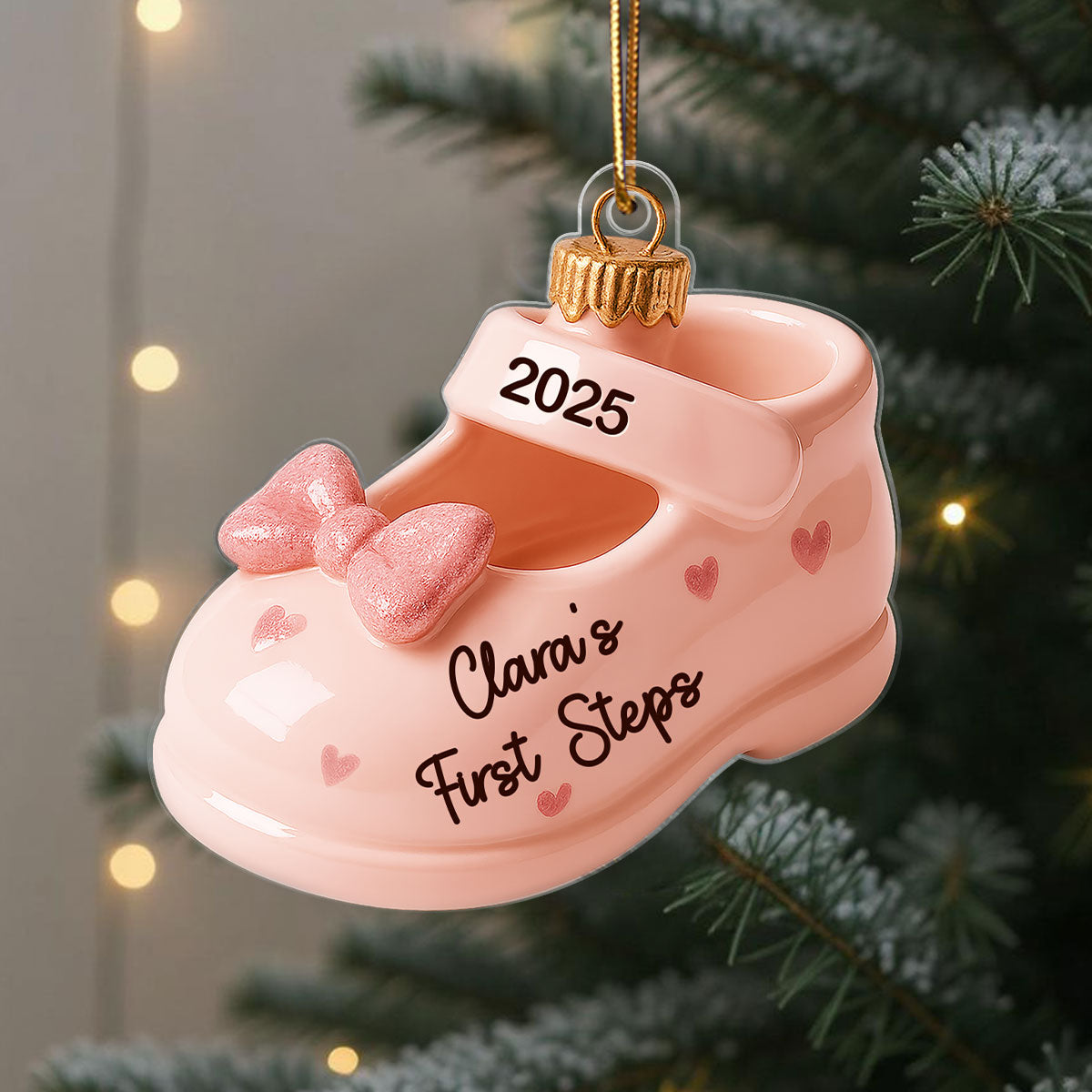 Cute Baby First Steps First Christmas Personalized Flat Acrylic Ornament