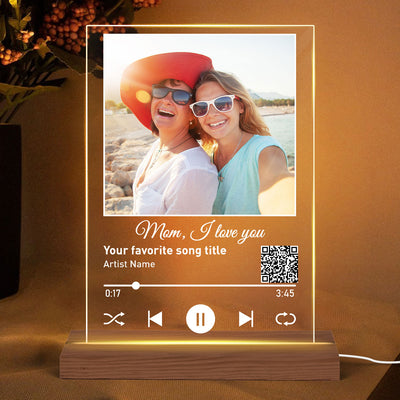 Custom Photo Like Mother Like Daughters Favorite Love Song Scannable QR Code Personalized Rectangle Acrylic Plaque LED Night Light