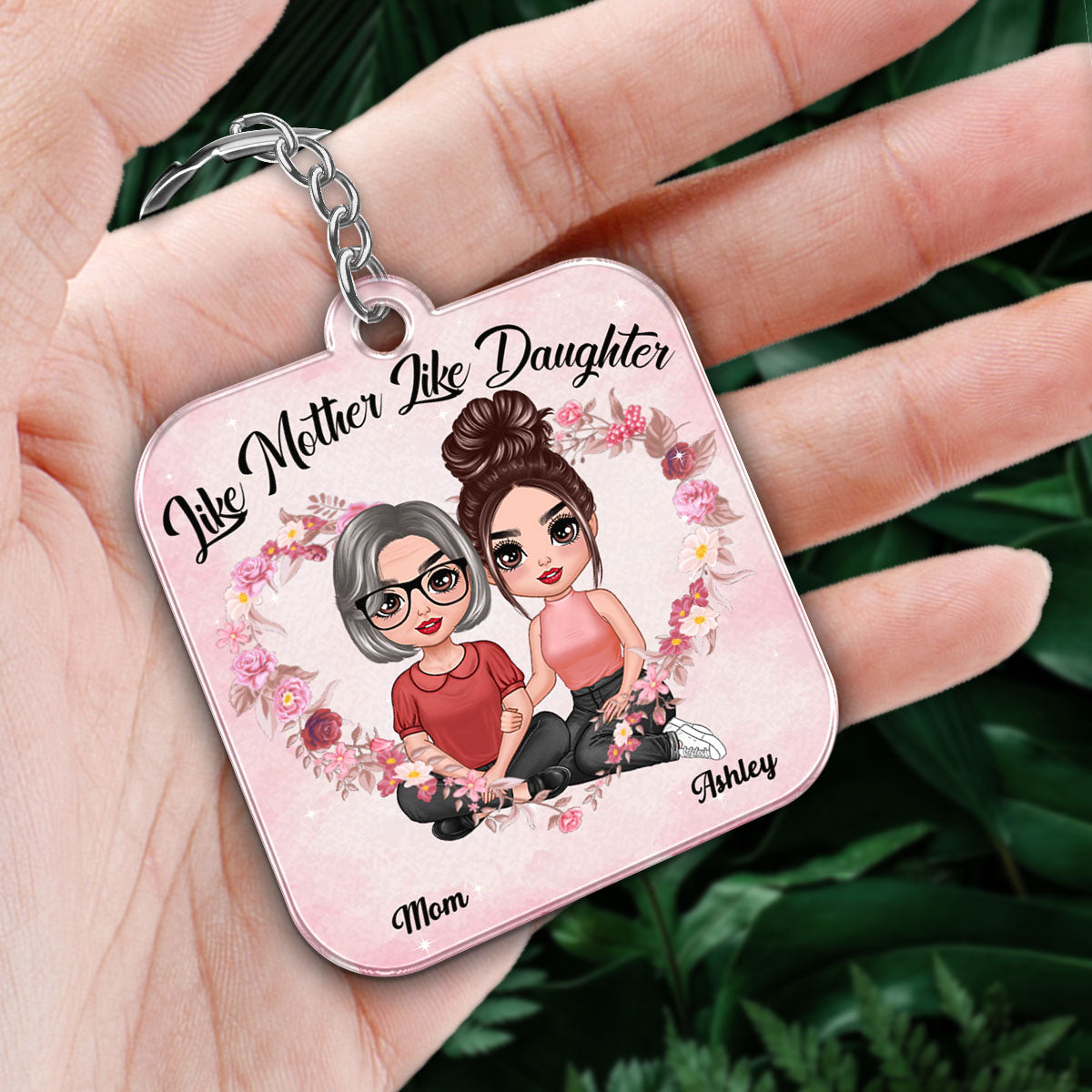 Embracing Doll Mom Daughters Sitting Like Mother Like Daughter Personalized Acrylic Keychain